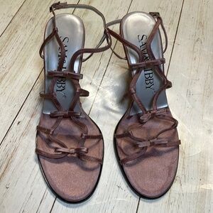 Sam & Libby Pink Rose Satin Strappy Heels Bows Women Size 7.5